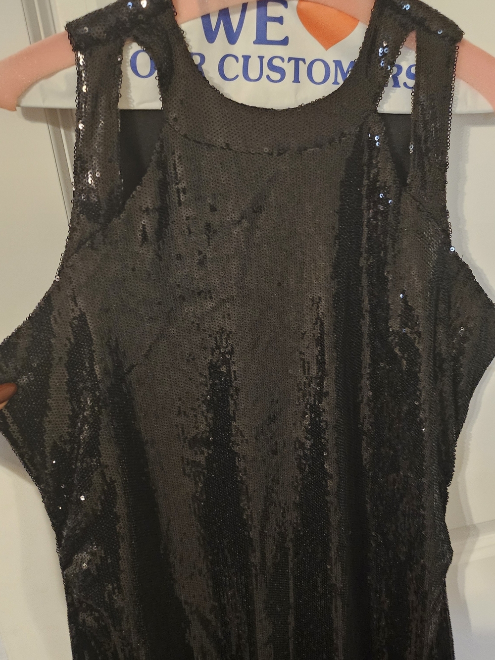 Black Sequin Midi Dress with Scoop Neck